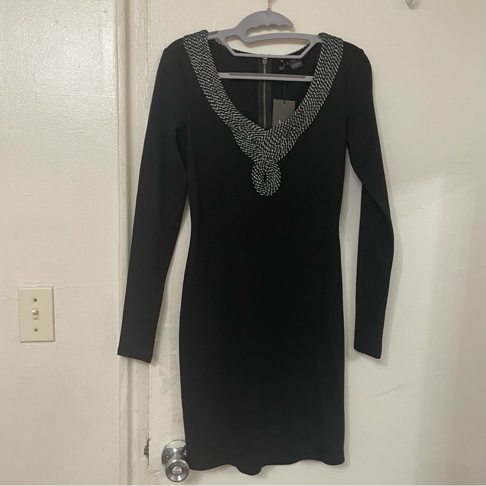 Armani Exchange Black Sequin Long Sleeve Sheath Dress